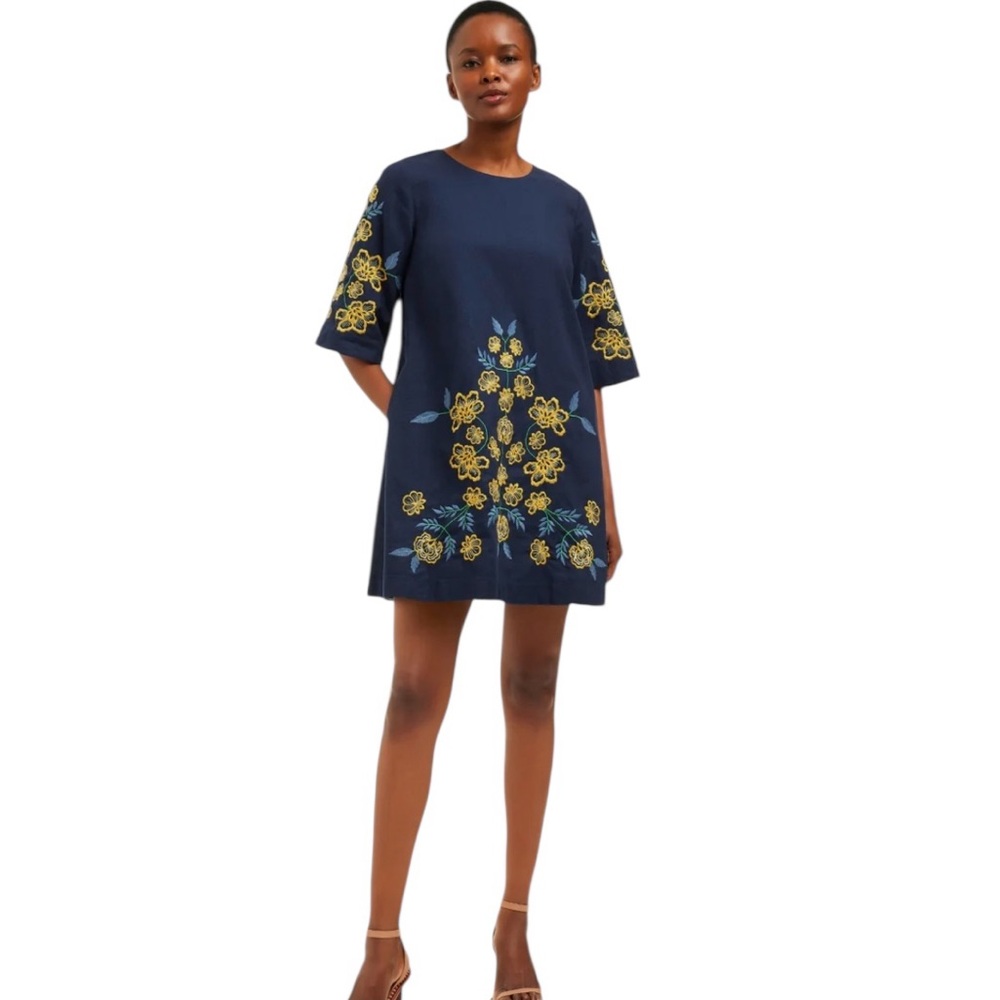 Draper James Mallory Dress‎ Embroidered Navy Nassau Lined Cotton